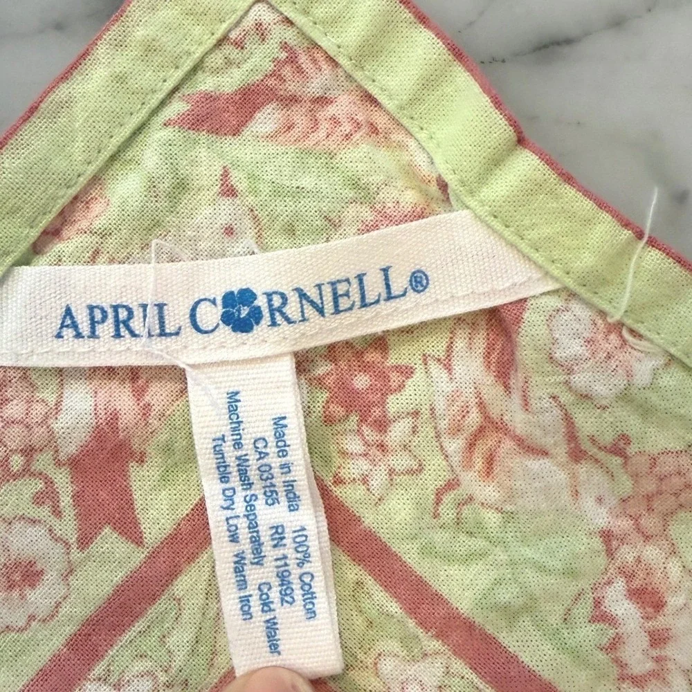 Vintage April Cornell Set of 4 Cotton Napkins Green Pink Floral Bird Print Boho